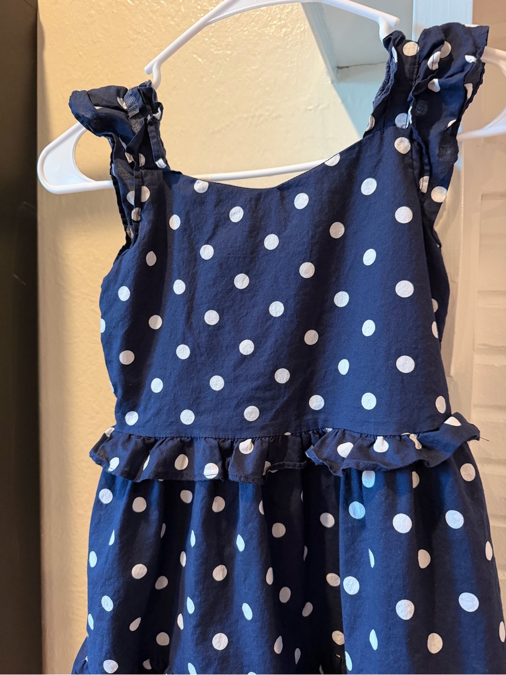Janie and Jack Navy Blue Polka Dot Ruffle Tiered Dress Size 8 100% Cotton - Picture 2 of 9